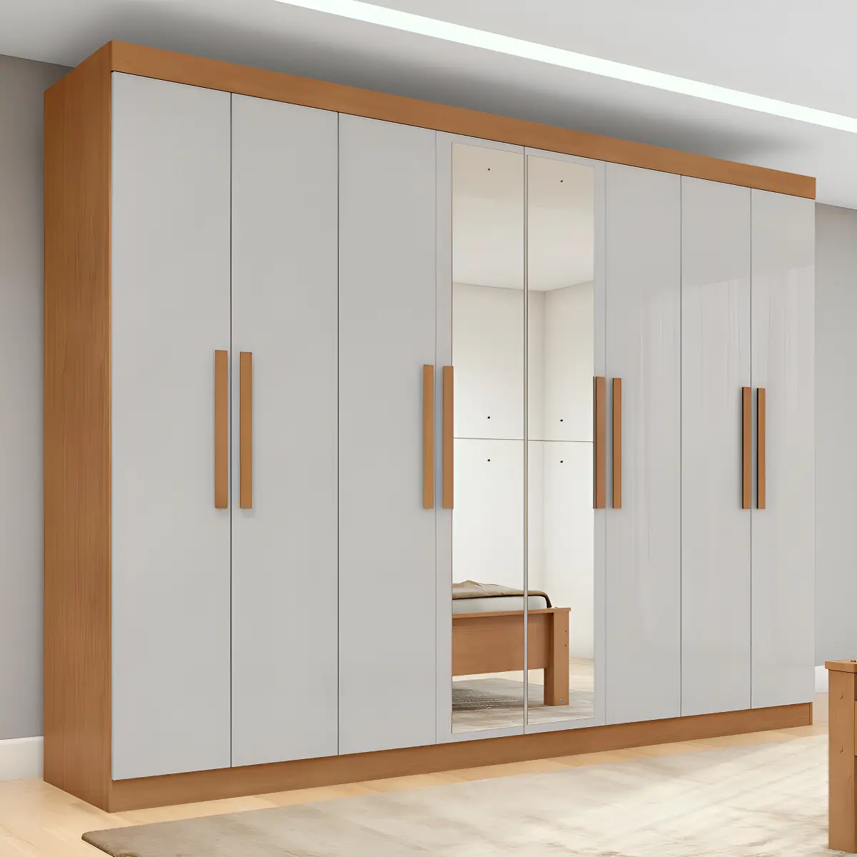 Guarda-roupa Casal Easy Slim 8 Portas C/ Espelho Amendoa/off