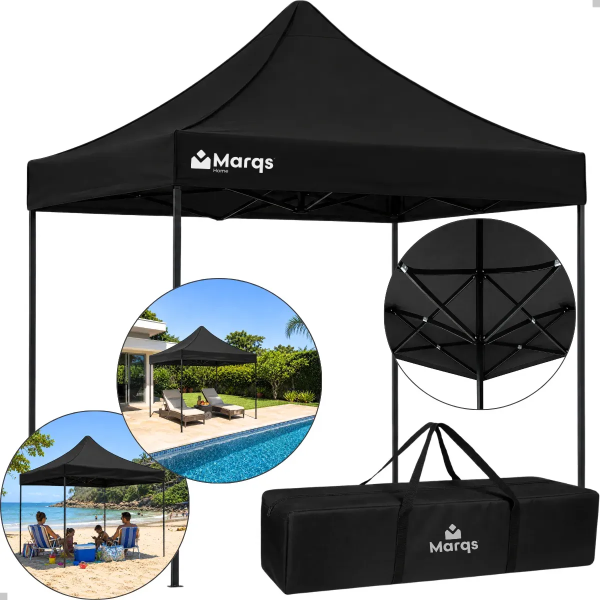 Tenda Gazebo Marqs Dobrável Articulável 3x3 Metros Preto Barraca Sanfonada com Proteção UV Impermeável Resistente Proteção Ao Ar Livre Camping Praia Feira Evento Carro