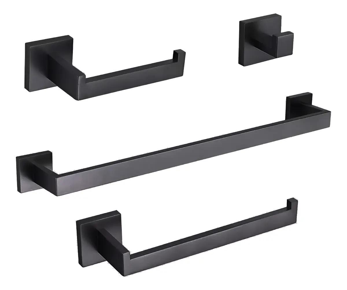 Kit Banheiro Aço Inox Preto Fosco Linha Luxo Premium 4 Peças