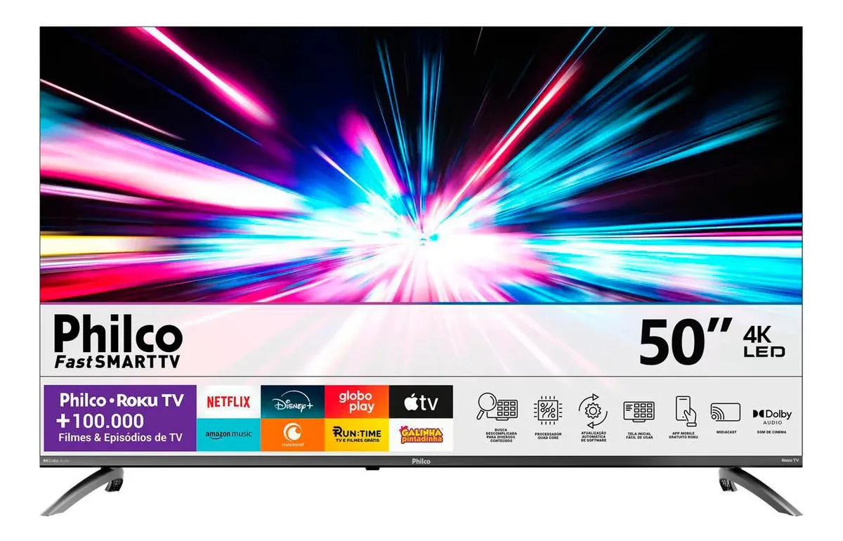 Smart TV Philco 50" Polegadas 4K UHD Roku TV HDR10 Dolby Audio WiFi P50CRB