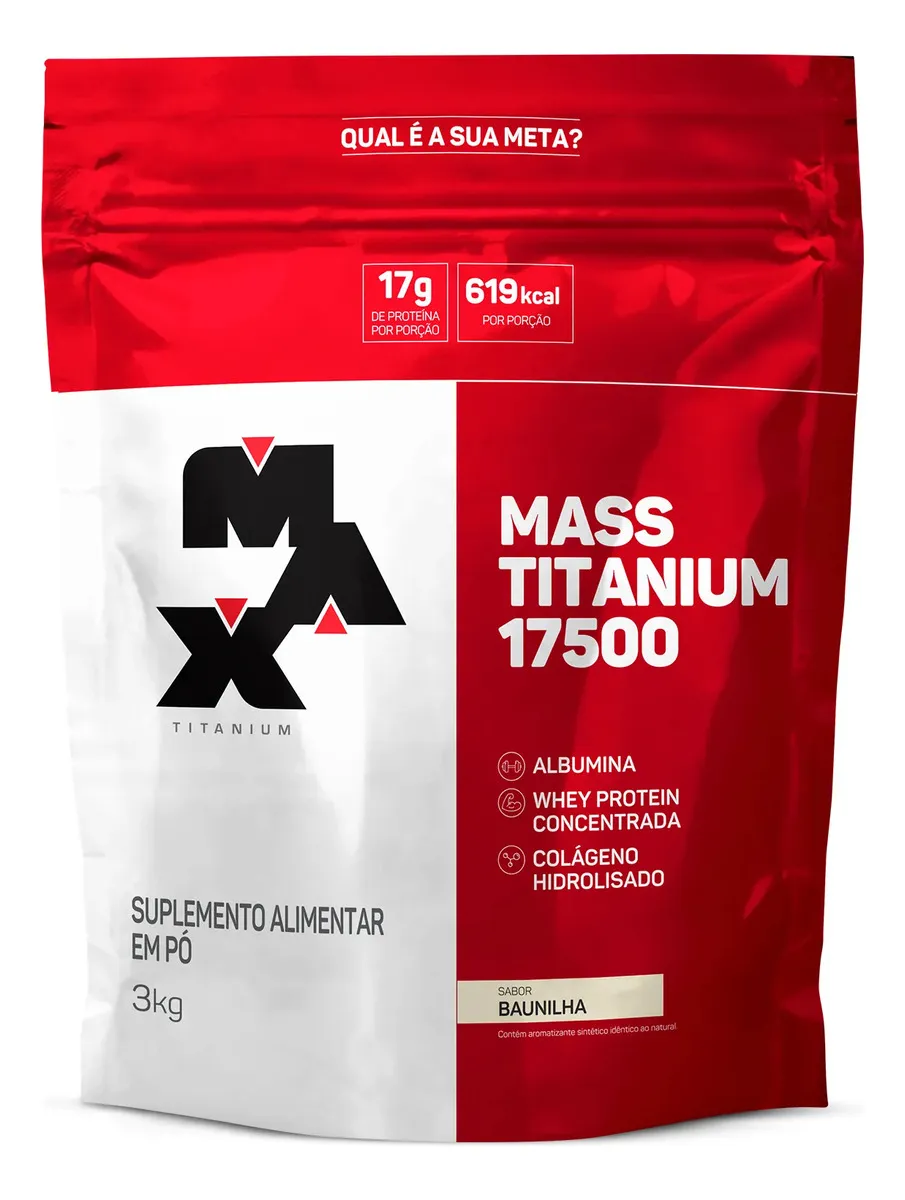 Hipercalórico Mass Titanium 17500 3kg - Max Titanium Sabor Baunilha