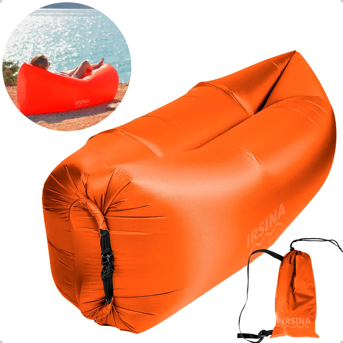 Sofá Inflável Canoa Nylon Laranja Portátil IRSINA para Camping 80kg