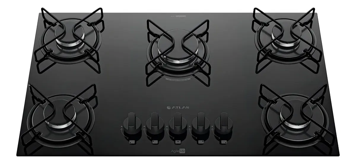 Cooktop 5 Bocas A Gás Atlas Agile Up Mega Chama Preto