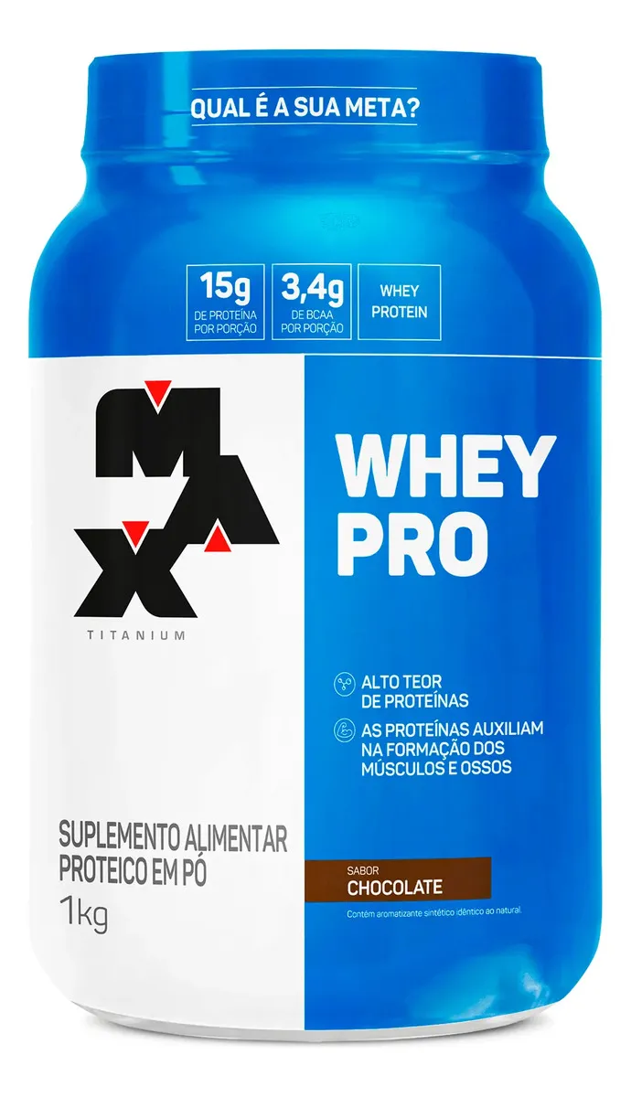 Whey Protein 1kg Whey Pro Max Titanium Sabor Chocolate BCAA e Aminoácidos