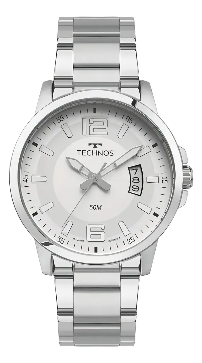 Relógio Technos Racer Prata Masculino Branco Aço 2315LAR1A