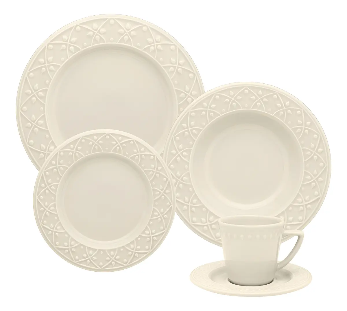 Aparelho De Jantar E Chá 30 Peças Mendi Marfim Oxford cor Branco