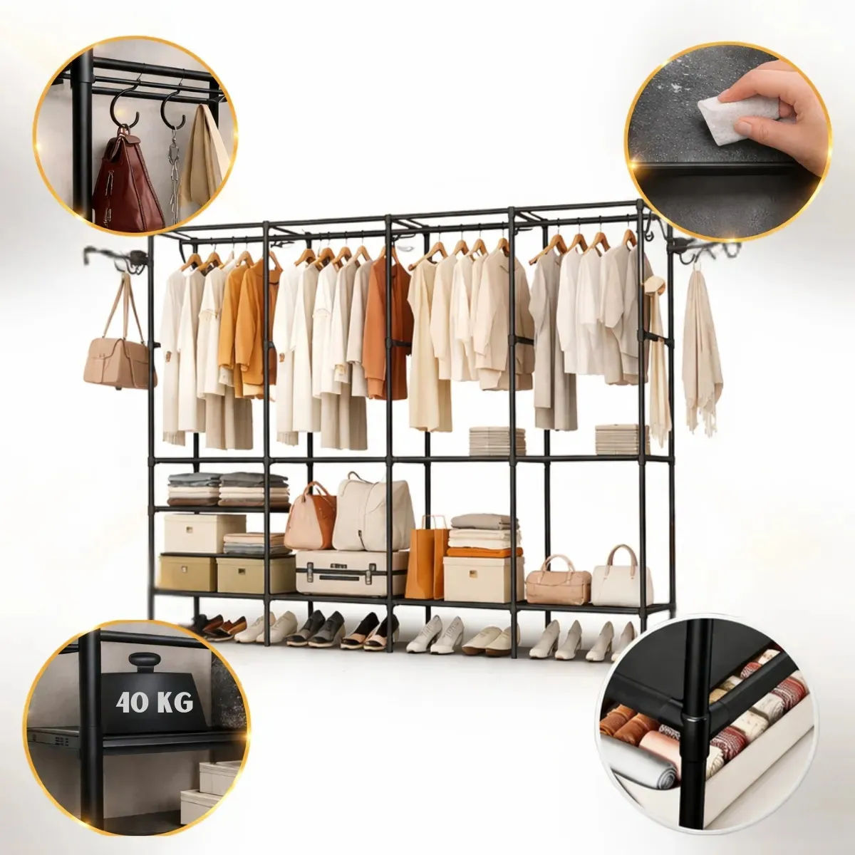 Arara Organizadora 4 Colunas Em Aço Resistente Guarda Roupa