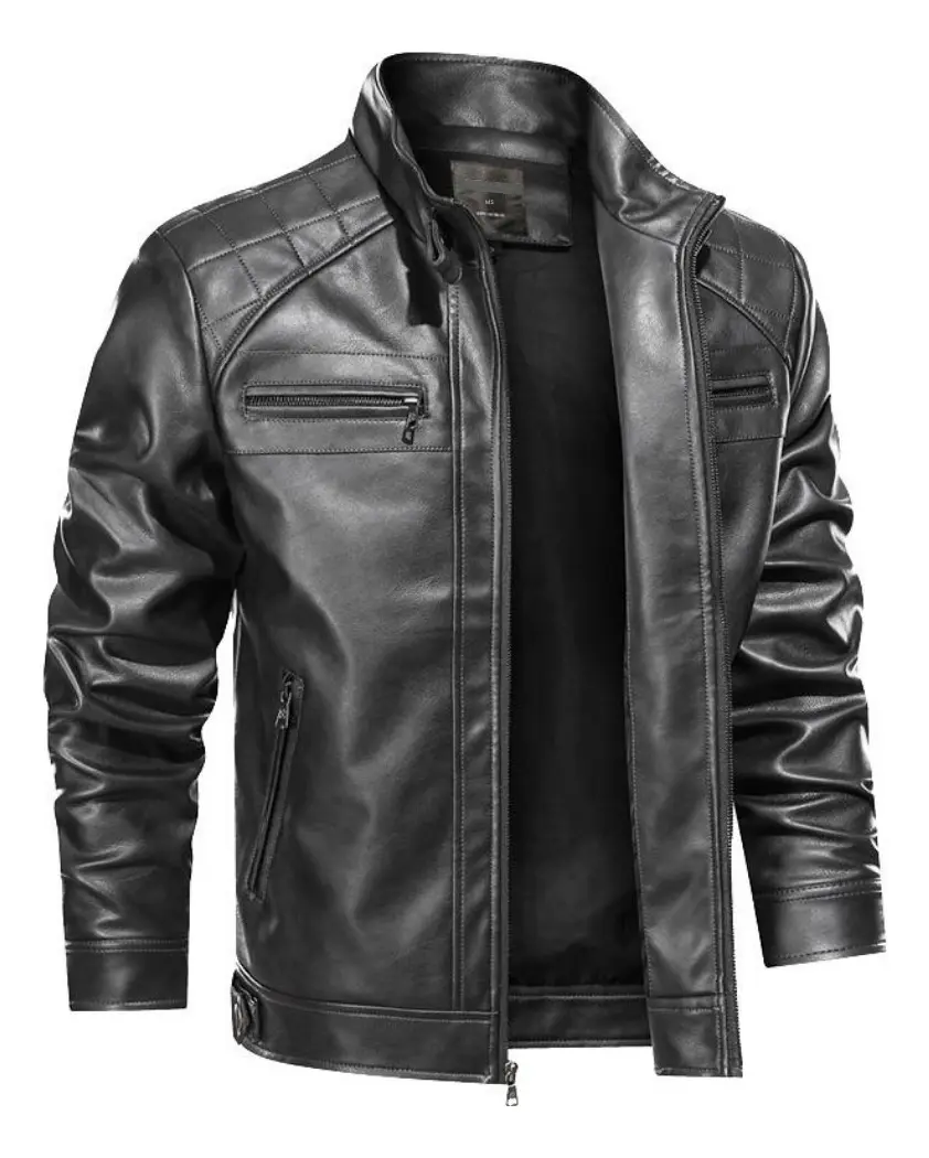 Jaqueta De Couro Masculina Slim Forrada Sem Capuz