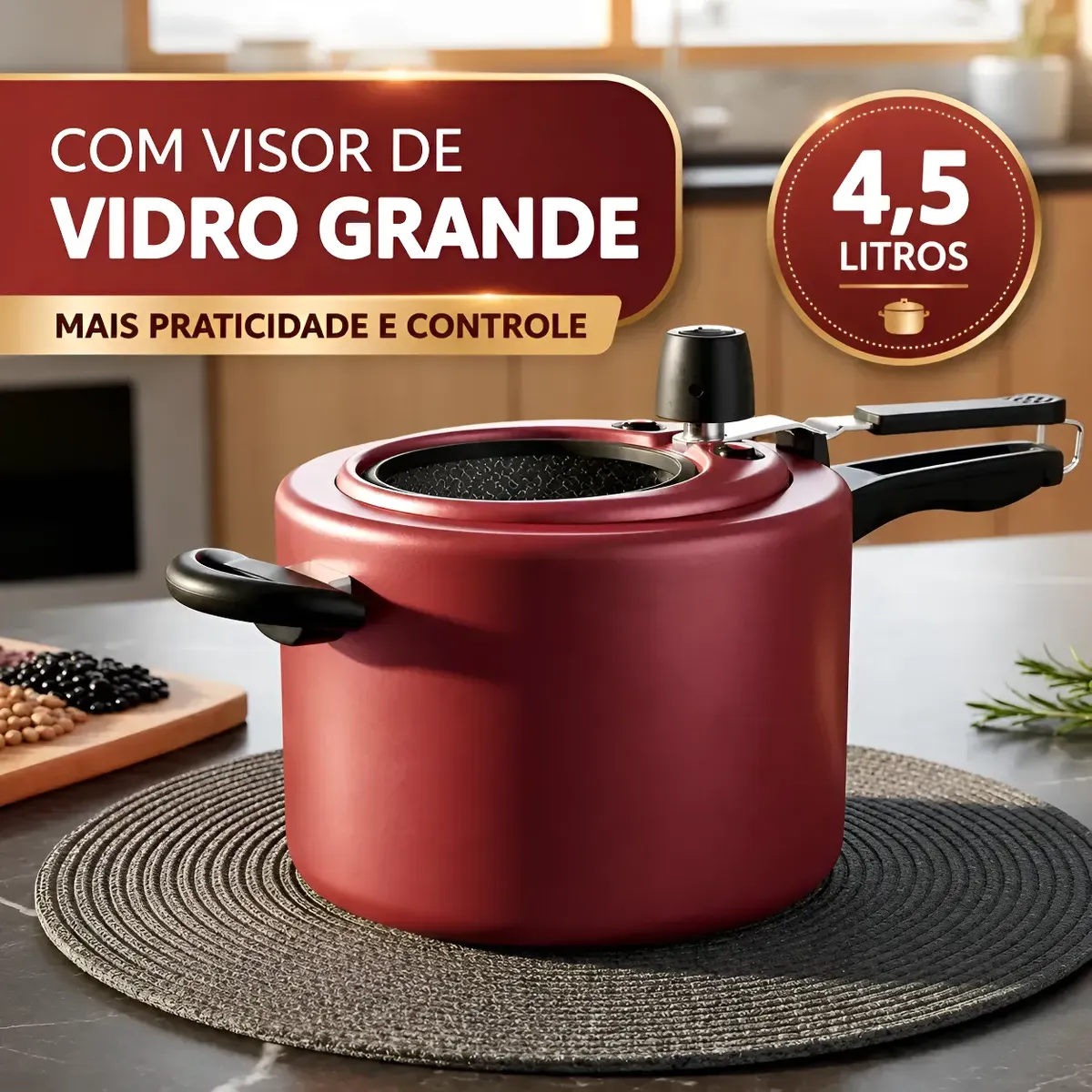 Panela De Pressão Mta Com Visor Grande Antiaderente 4,5 Litr