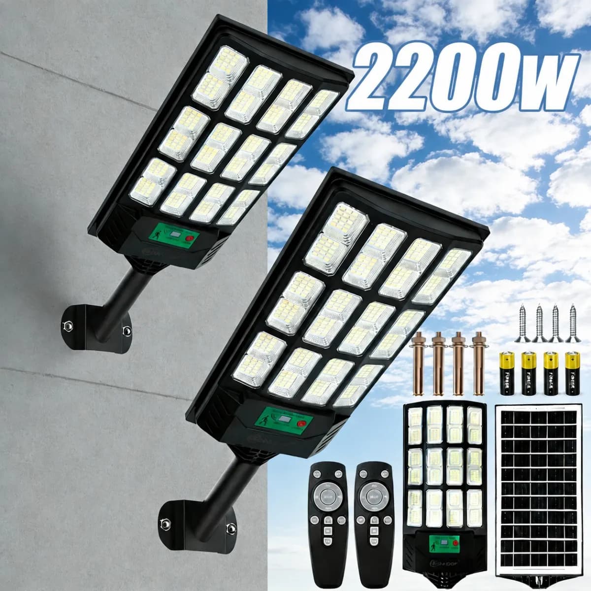 Kit 2 2200w Luminaria Poste Solar Potente Com Sensor