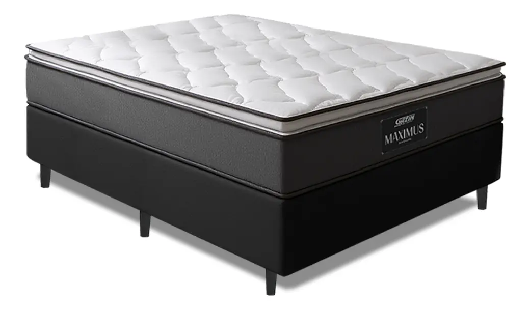Cama Box Casal Colchão Gazin Molas Ensacadas Pillow Maximus Cinza e Preto 138x188x62cm