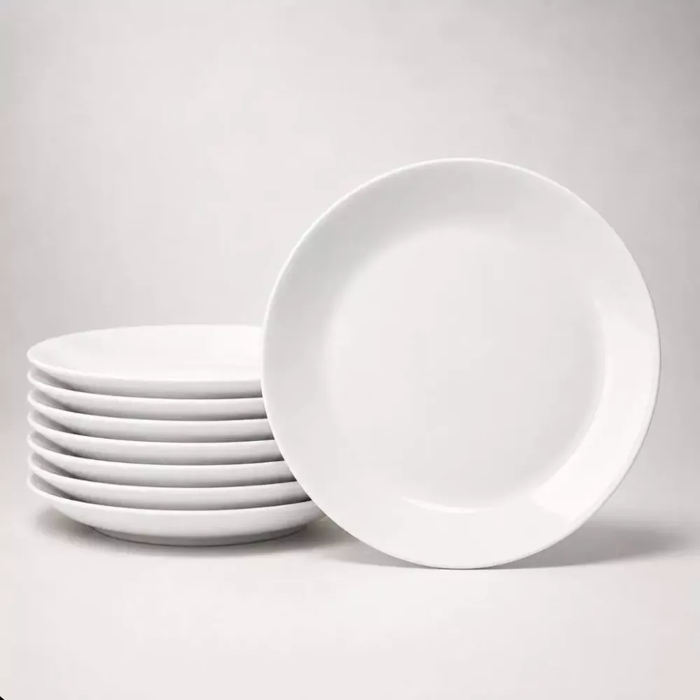 Jogo De 12 Pratos Em Opaline Vidro Branco Mesa Posta