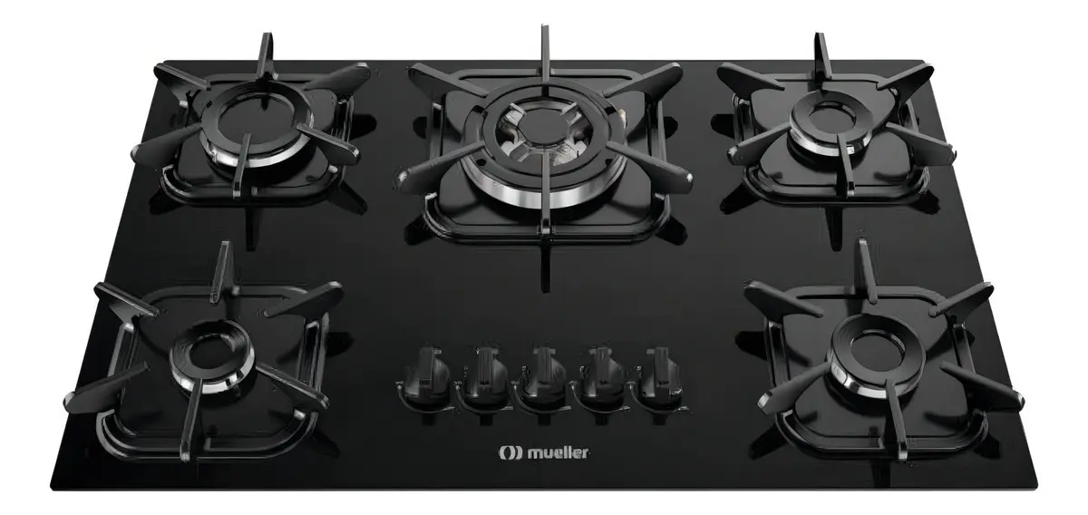 Cooktop Mueller 5 Bocas Preto Com Queimador Tripla Chama G5