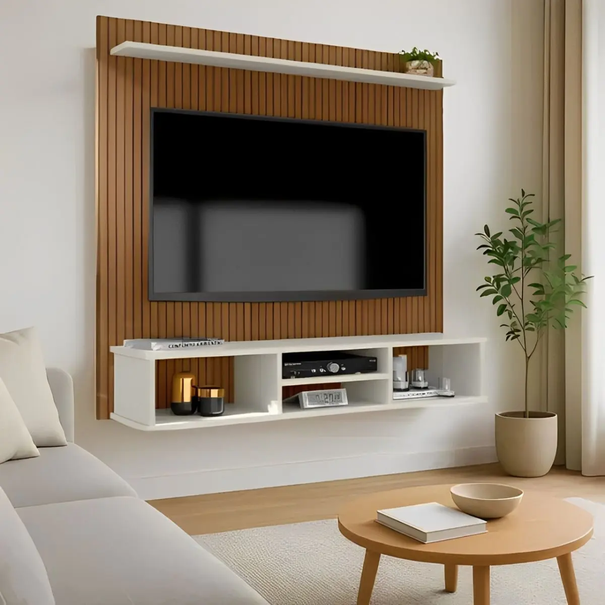 Prateleira Estante Home Painel Tv Até 50 Ripado 3d Everest