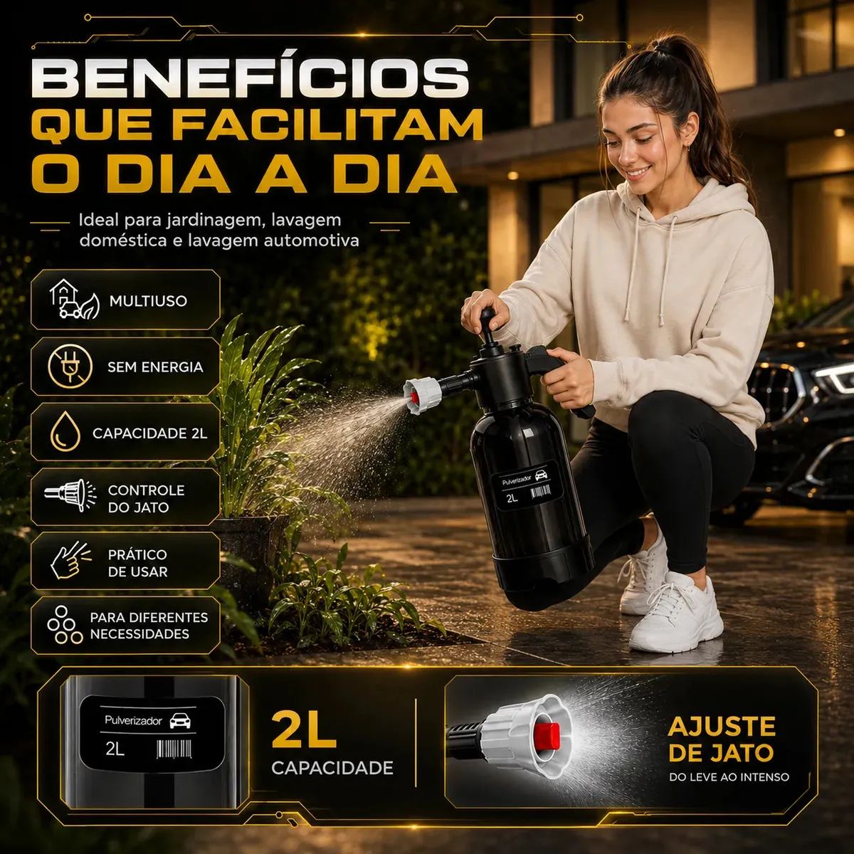 Pulverizador Manual 2 L Snow Foam Profissional Com 3 Bicos para Espuma Ativa